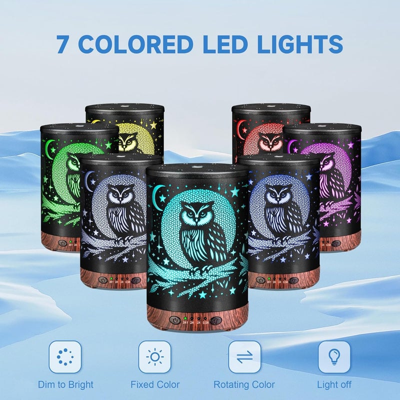 JOYOLO Essential Oil Diffuser 120ML Metal Aromatherapy Diffuser with Timer, Cool Mist Humidifier with Auto Shut-Off & 7 Color Lights for Home Office Spa (Owl) - Image 2